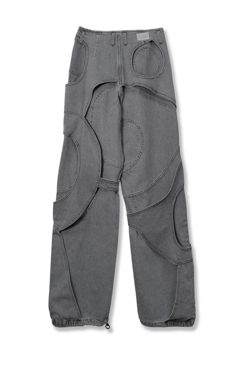 CIRCLE CUT-OUT DENIM PANTS -BLACK-